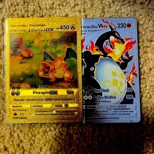 pokemon cards shiny charizard and charizard, chameleon, charmander gx